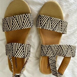 Comfortview Cream and Brown Wedges with Ankle Strap